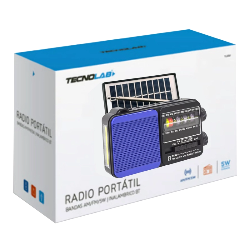 RADIO PORTATIL AM FM CON LINTERNA CARGA SOLAR TECNOLAB TL653 - 5