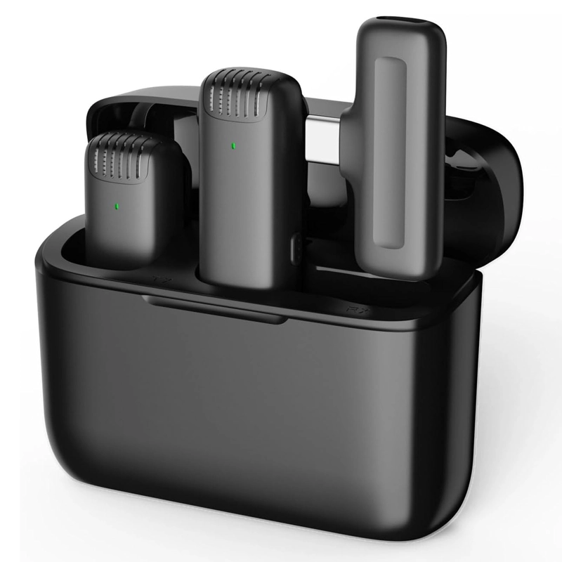 KIT DE 2 MICROFONOS INALAMBRICOS CON ESTUCHE DE CARGA USB-C - 1