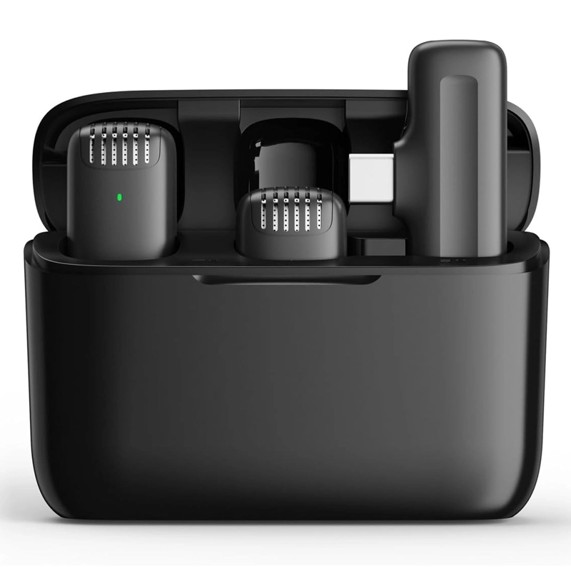 KIT DE 2 MICROFONOS INALAMBRICOS CON ESTUCHE DE CARGA USB-C - 4