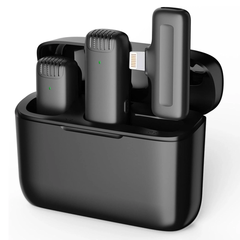 KIT 2 MICROFONOS INALAMBRICO ESTUCHE COMPATIBLE CON IPHONE - 1