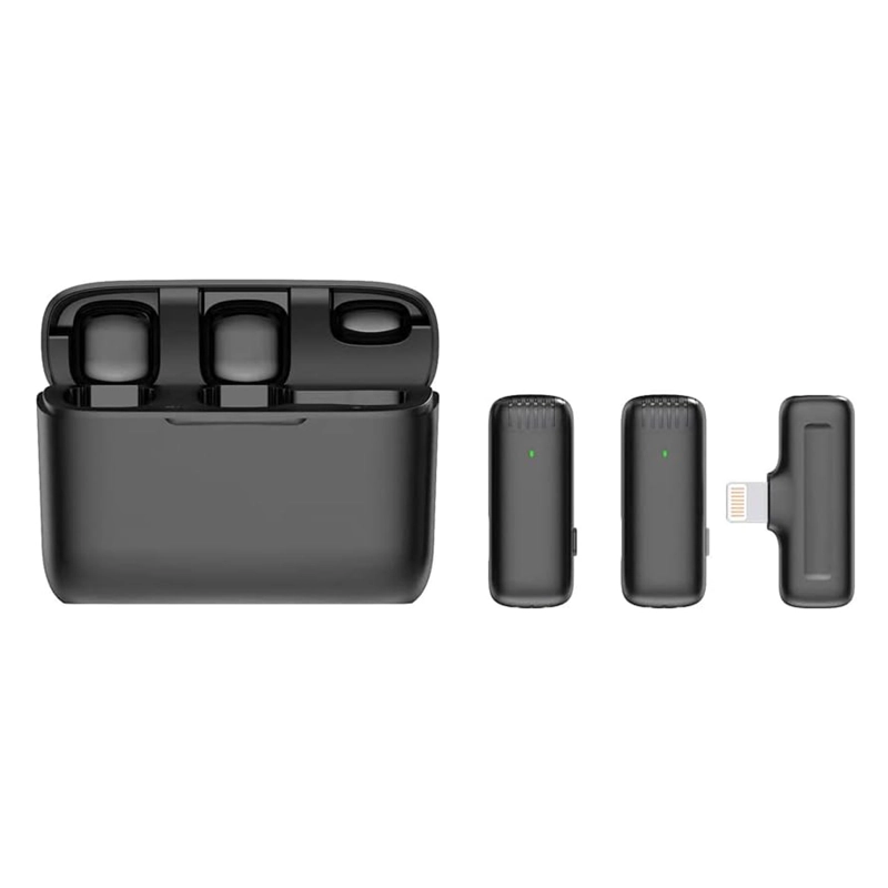 KIT 2 MICROFONOS INALAMBRICO ESTUCHE COMPATIBLE CON IPHONE - 2