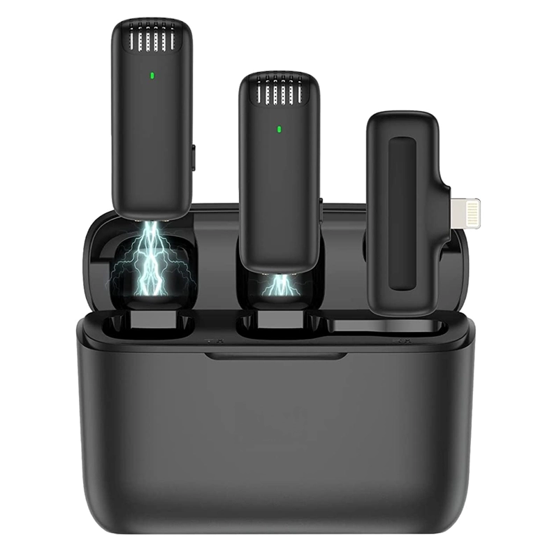 KIT 2 MICROFONOS INALAMBRICO ESTUCHE COMPATIBLE CON IPHONE - 4