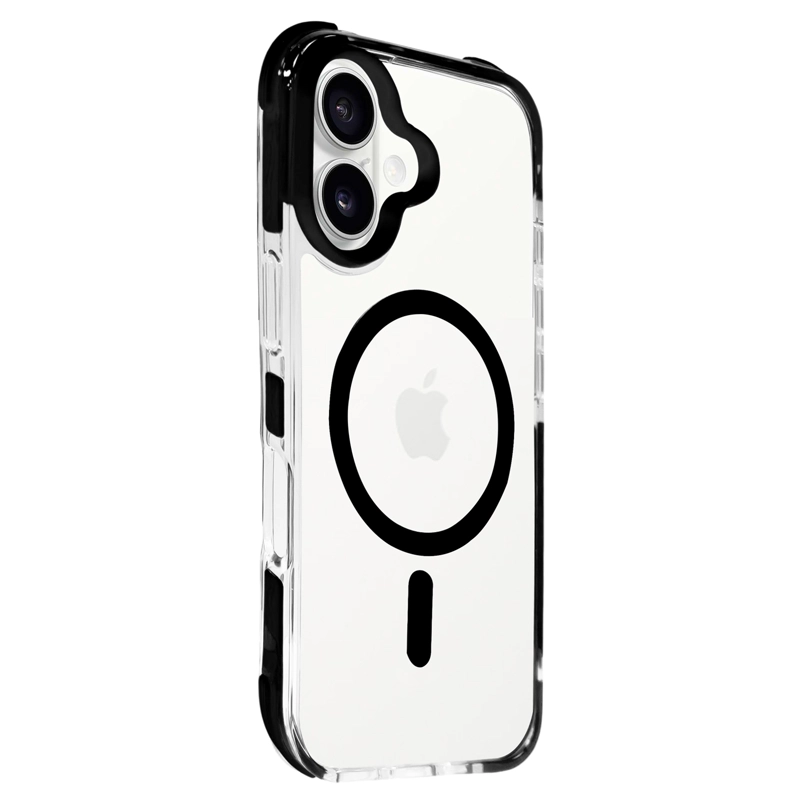 JOIGO CARCASA TRANSPARENTE REFORZADA MAGSAFE BORDE COLOR PARA IPHONE 16 NEGRO