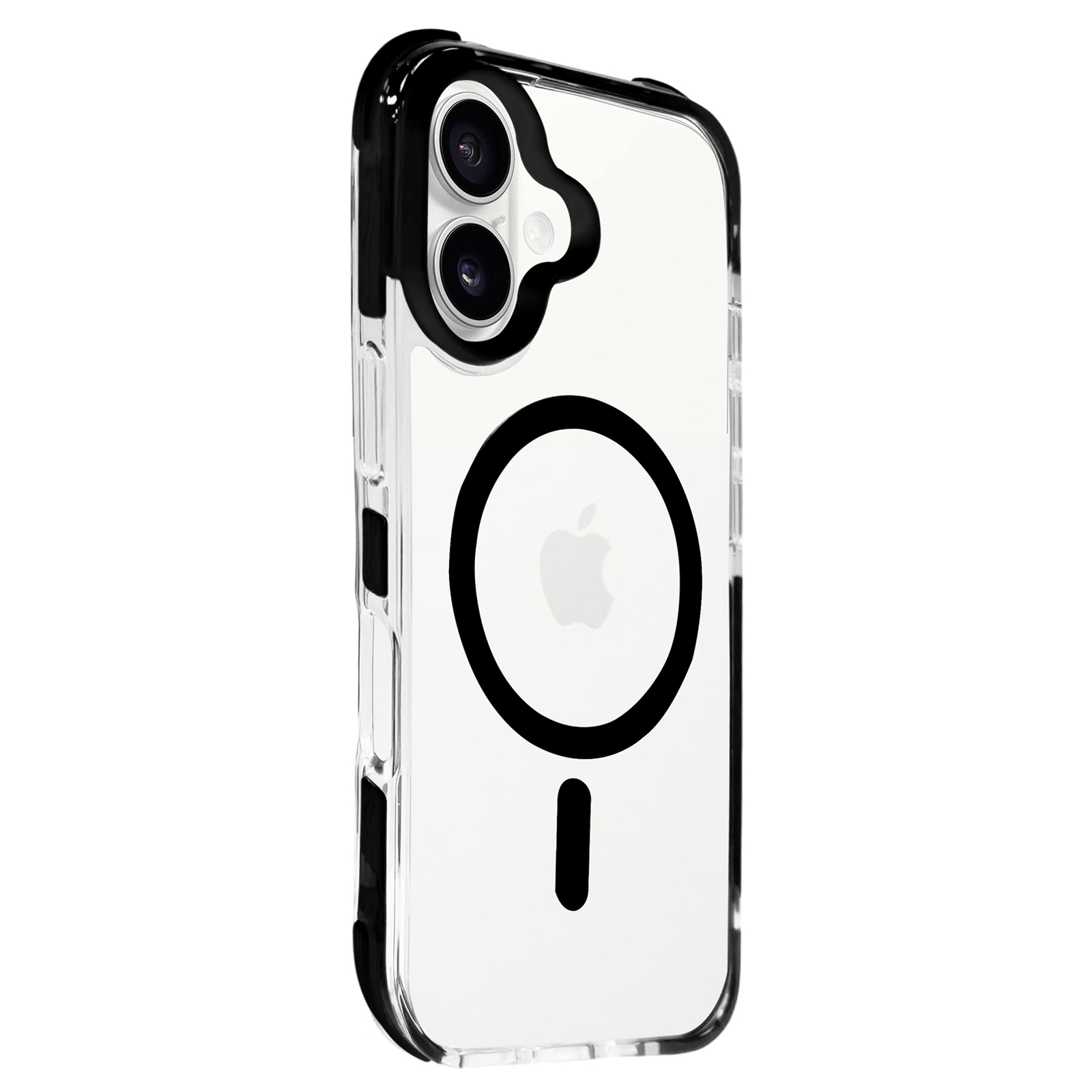 CARCASA TRANSPARENTE REFORZADA MAGSAFE BORDE COLOR PARA IPHONE 16 NEGRO - 1