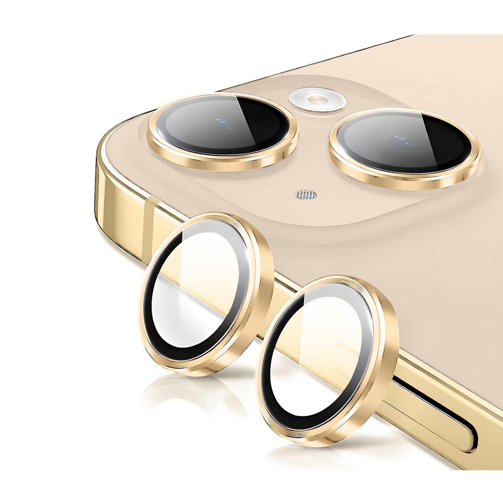 GENÉRICO PROTECTOR DE LENTES DE CAMARA PARA IPHONE 14 / 14 PLUS METALIZADA DORADO