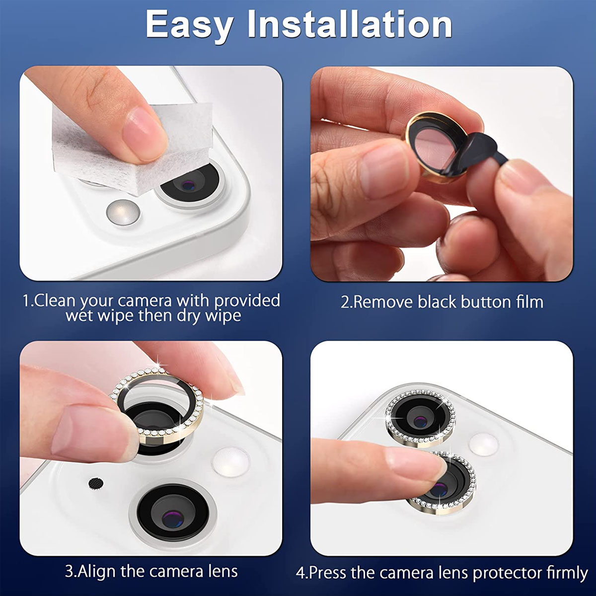 PROTECTOR DE LENTES DE CAMARA PARA IPHONE 14 PRO / 14 PRO MAX PIEDRAS AZUL - 2