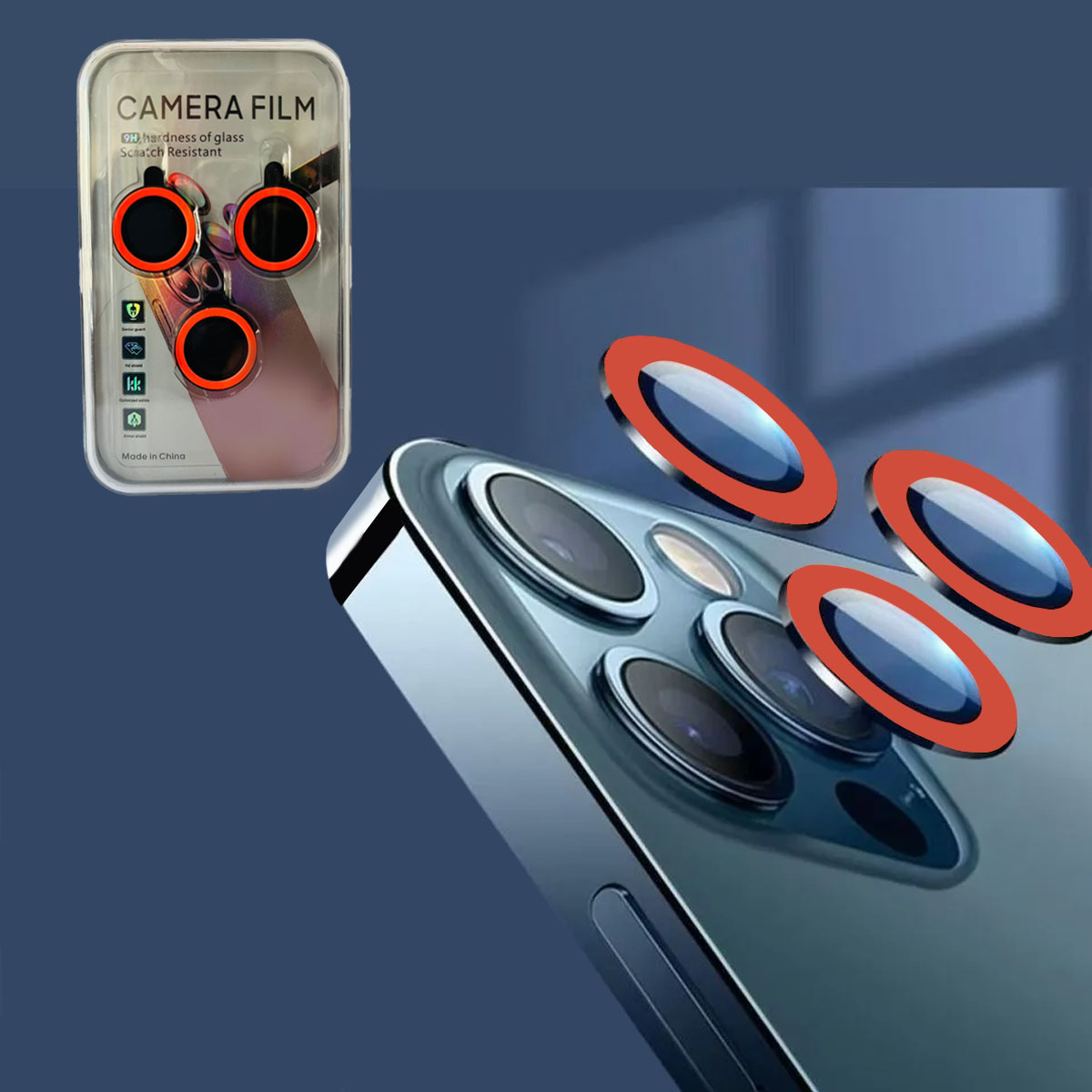 PROTECTOR DE LENTES DE CAMARA PARA IPHONE 14 PRO / 14 PRO MAX FLUOR ROJO - 3