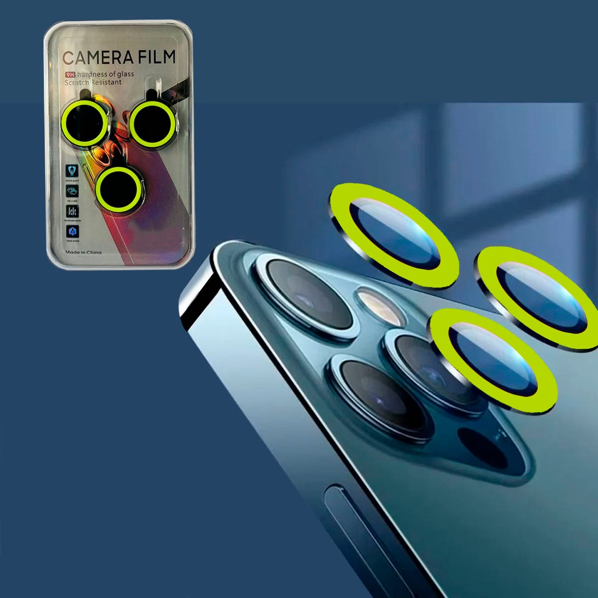 GENÉRICO PROTECTOR DE LENTES DE CAMARA PARA IPHONE 14 PRO / 14 PRO MAX FLUOR VERDE CLARO