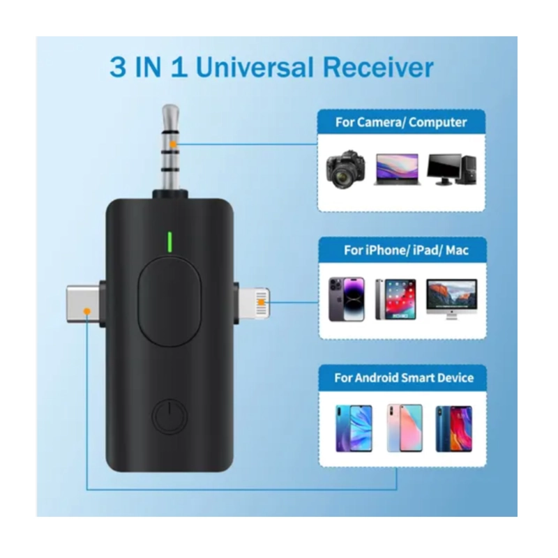 MICROFONO DE SOLAPA INALAMBRICO 3 AUXILIAR,USB-C PARA IPHONE - 4