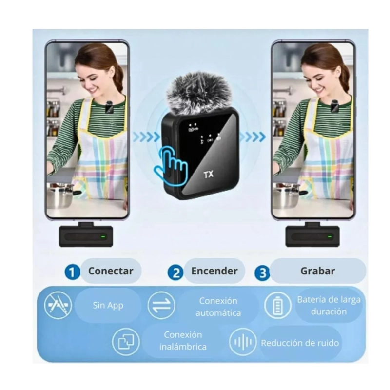 MICROFONO SOLAPA INALAMBRICO 2E1 USB-C COMPATIBLE CON IPHONE - 7