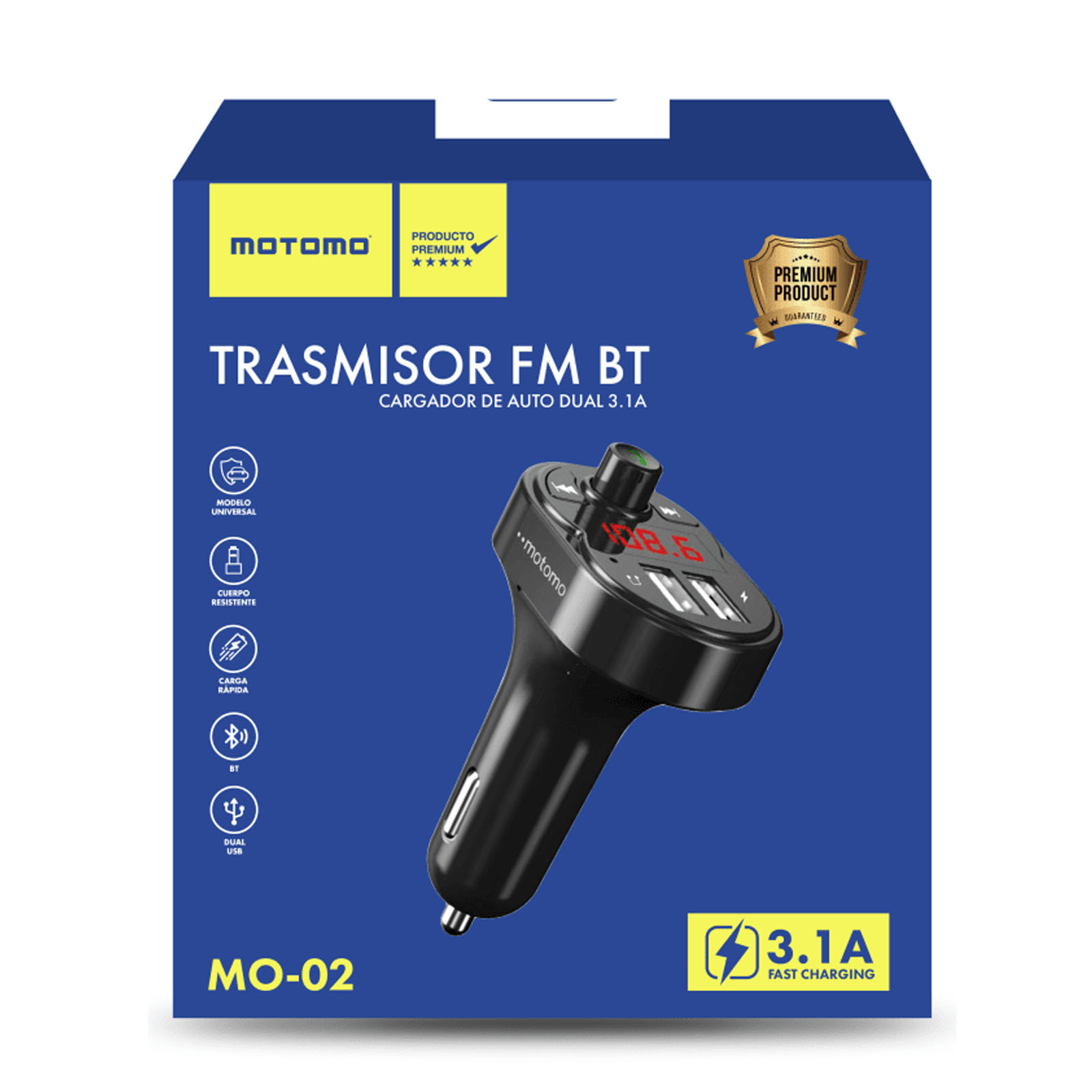 TRANSMISOR FM RECEPTOR BLUETOOTH CARGA USB PUERTO TF MO-02 - 5