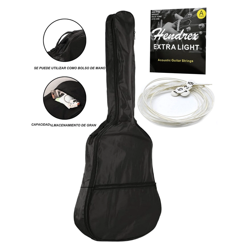 GUITARRA CLASICA FUNDA 39 PULGADAS GRANDE HENDRIX NATURAL - 2