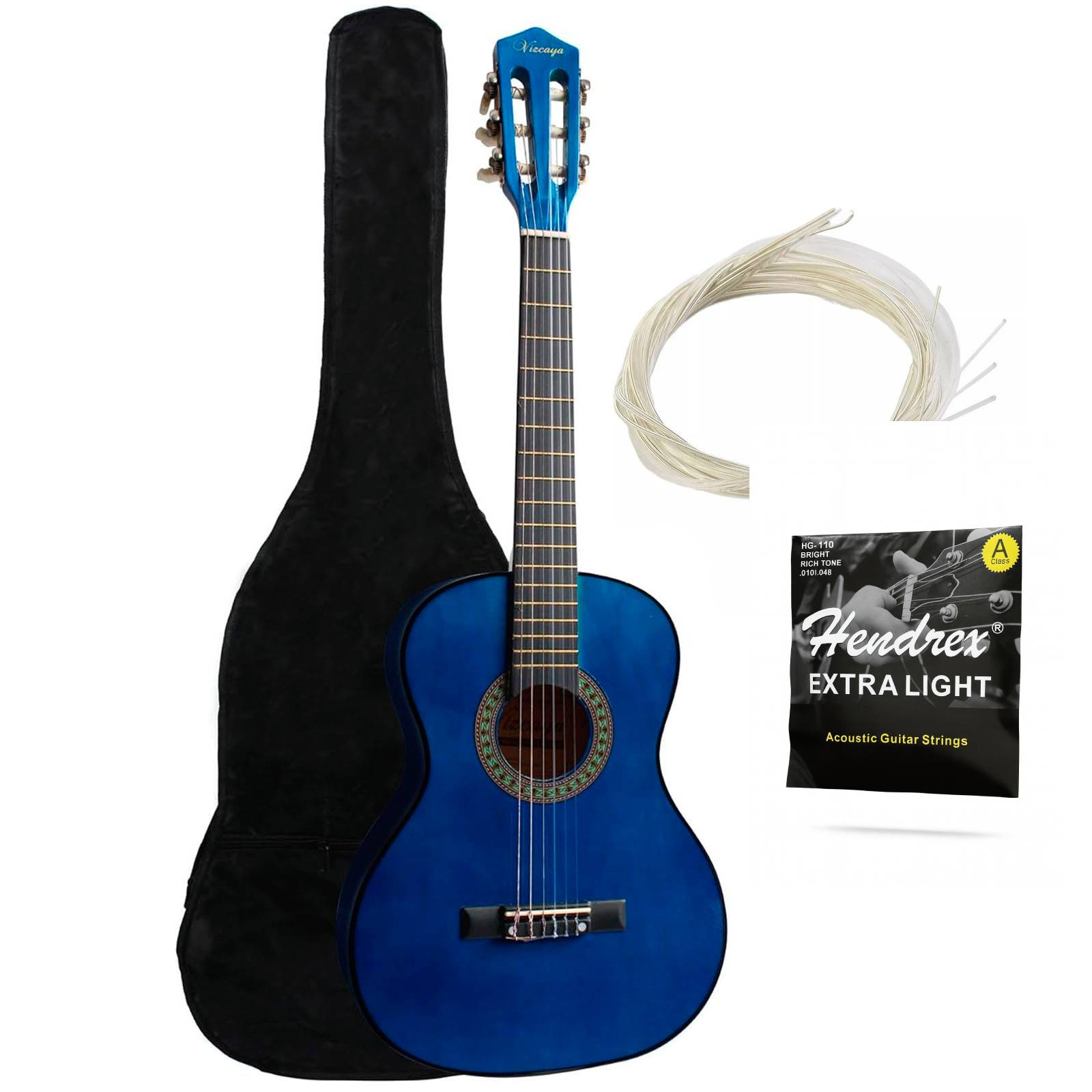 GUITARRA CLASICA DE NIÑO 30 PULGAD MADERA FUNDA HENDRIX AZUL - 4