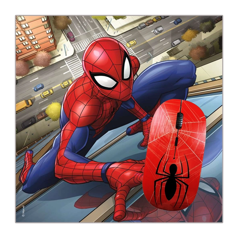 KIT MOUSE INALAMBRICO CON MOUSEPAD ESTAMPADO SPIDERMAN ROJO - 1