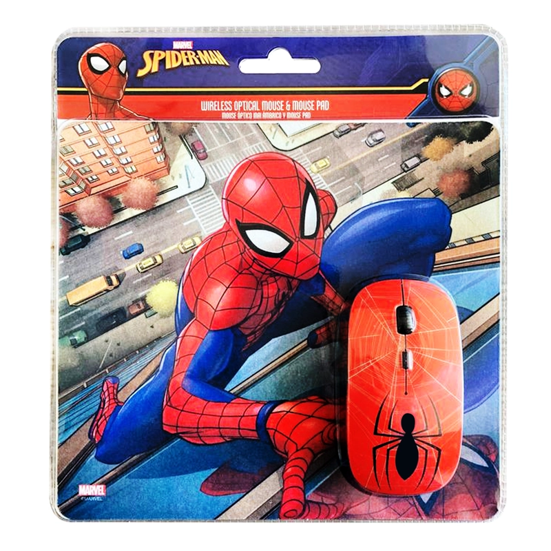 KIT MOUSE INALAMBRICO CON MOUSEPAD ESTAMPADO SPIDERMAN ROJO - 4