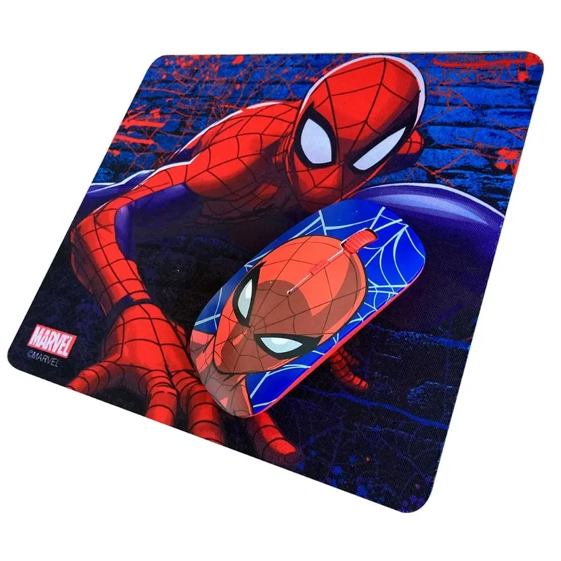 KIT MOUSE INALAMBRICO CON MOUSEPAD ESTAMPADO SPIDERMAN AZUL - 1