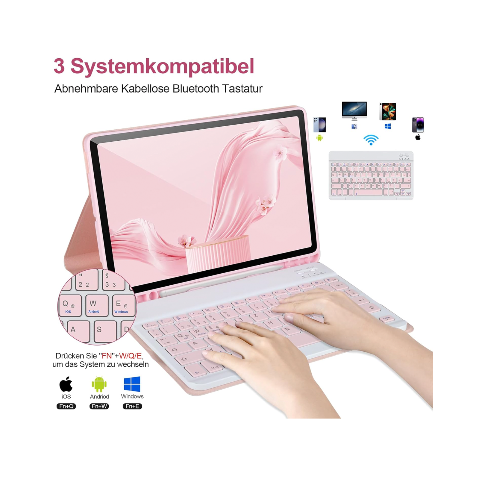 FUNDA CON TECLADO ESPAÑOL PARA SAMSUNG TAB S9 FE 10.9 ROSADO - 3