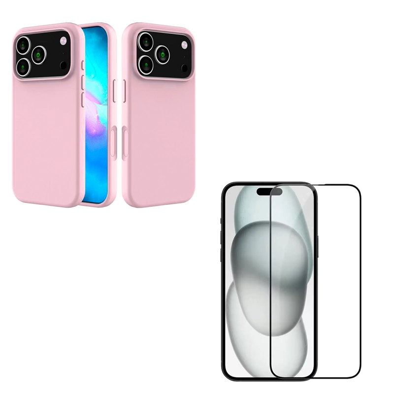 CARCASA GOMA LAMINA VIDRIO COMPATIBLE CON IPHONE 17 PRO MAX ROSADO - 1