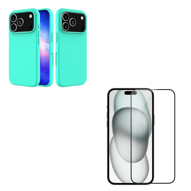 CARCASA GOMA LAMINA VIDRIO COMPATIBLE CON IPHONE 17 PRO MAX TURQUESA - 1