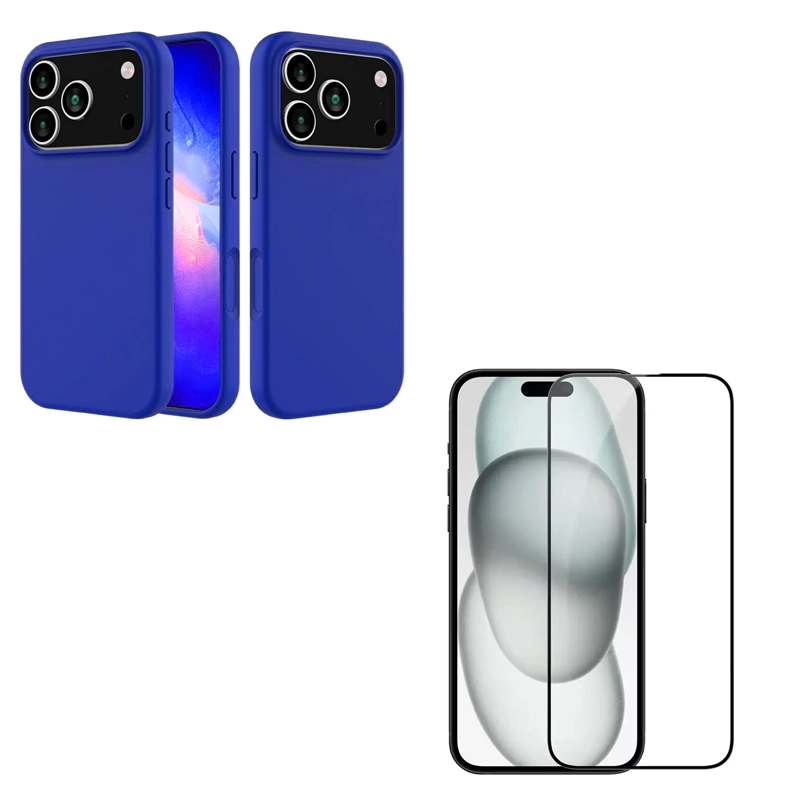 CARCASA GOMA LAMINA VIDRIO COMPATIBLE CON IPHONE 17 PRO MAX AZUL - 1