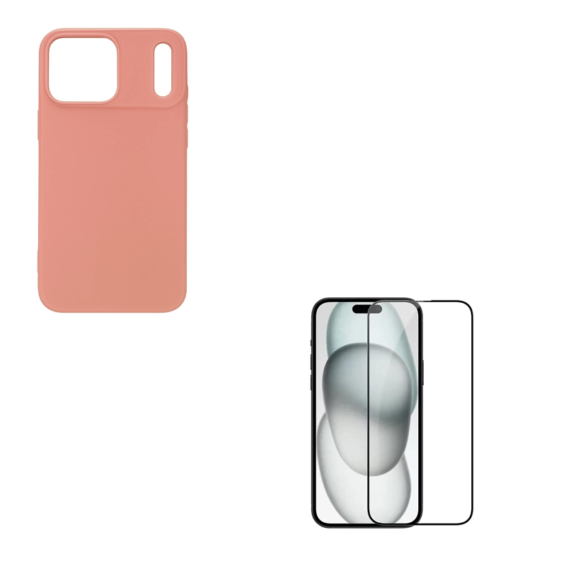 CARCASA GOMA LAMINA VIDRIO COMPATIBLE CON IPHONE 17 PRO ROSADO