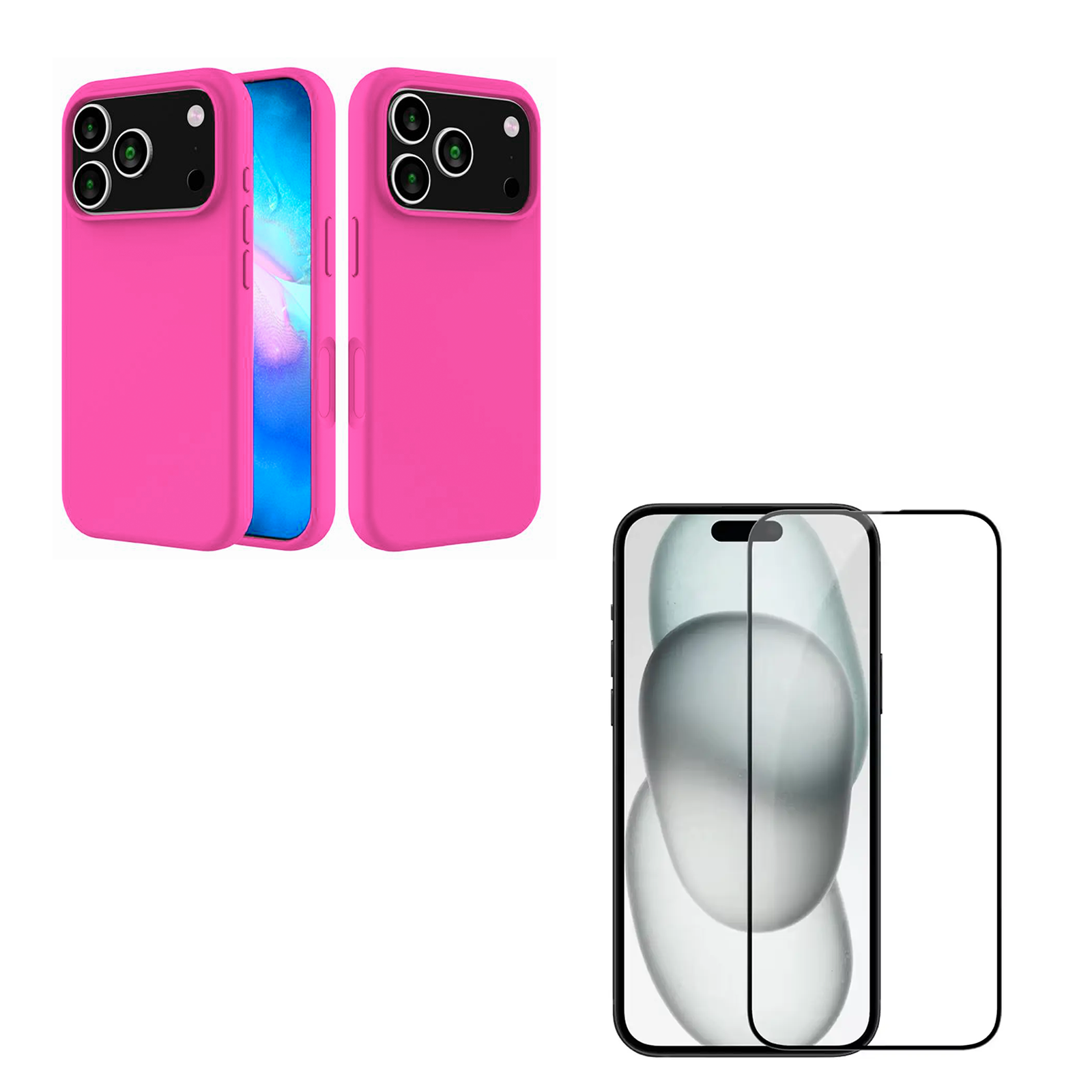 CARCASA GOMA LAMINA VIDRIO PARA IPHONE 17 PRO FUCSIA - 1