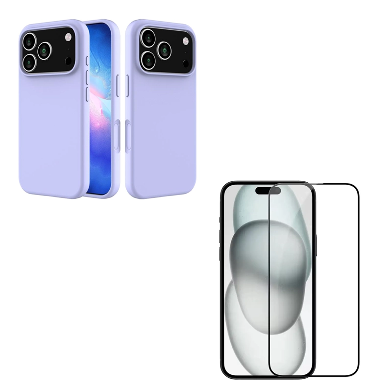CARCASA GOMA LAMINA VIDRIO COMPATIBLE CON IPHONE 17 PRO LILA - 1