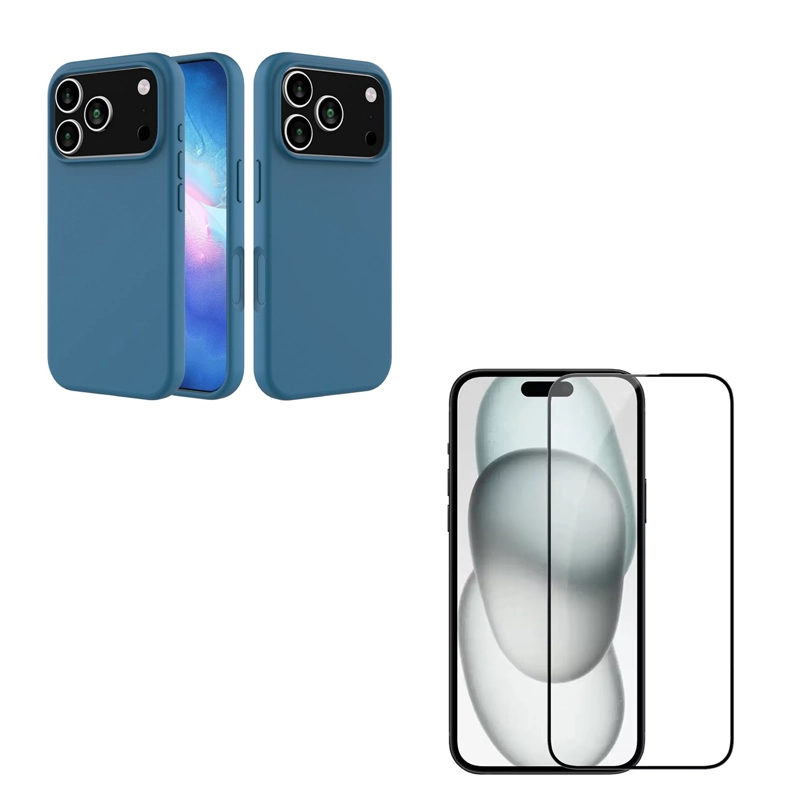 CARCASA GOMA LAMINA VIDRIO COMPATIBLE CON IPHONE 17 PRO AZUL OSCURO - 1