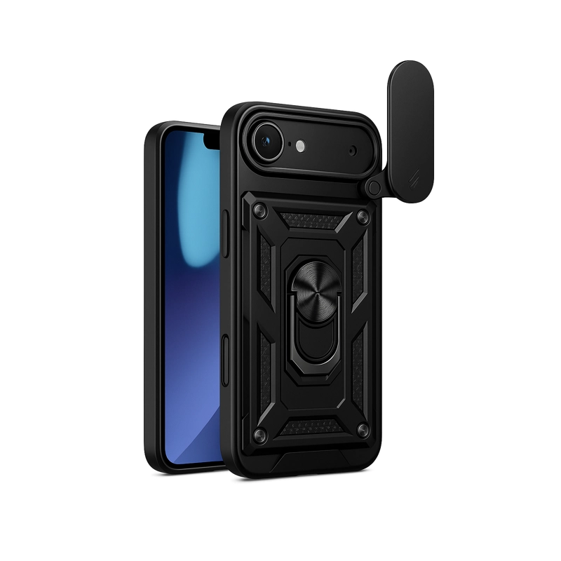 JOIGO CARCASA ARMADURA CON ANILLO Y VENTANA CAMARA PARA IPHONE 17 AIR NEGRO