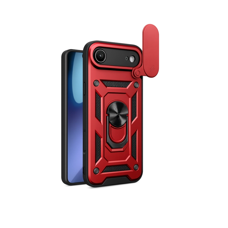 JOIGO CARCASA ARMADURA CON ANILLO Y VENTANA CAMARA PARA IPHONE 17 AIR ROJO