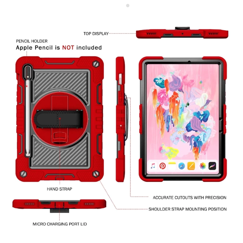 FUNDA ARMADURA 360 LAMINA CLEAR COMPATIBLE CON SAMSUNG TAB S9 FE ROJO - 6