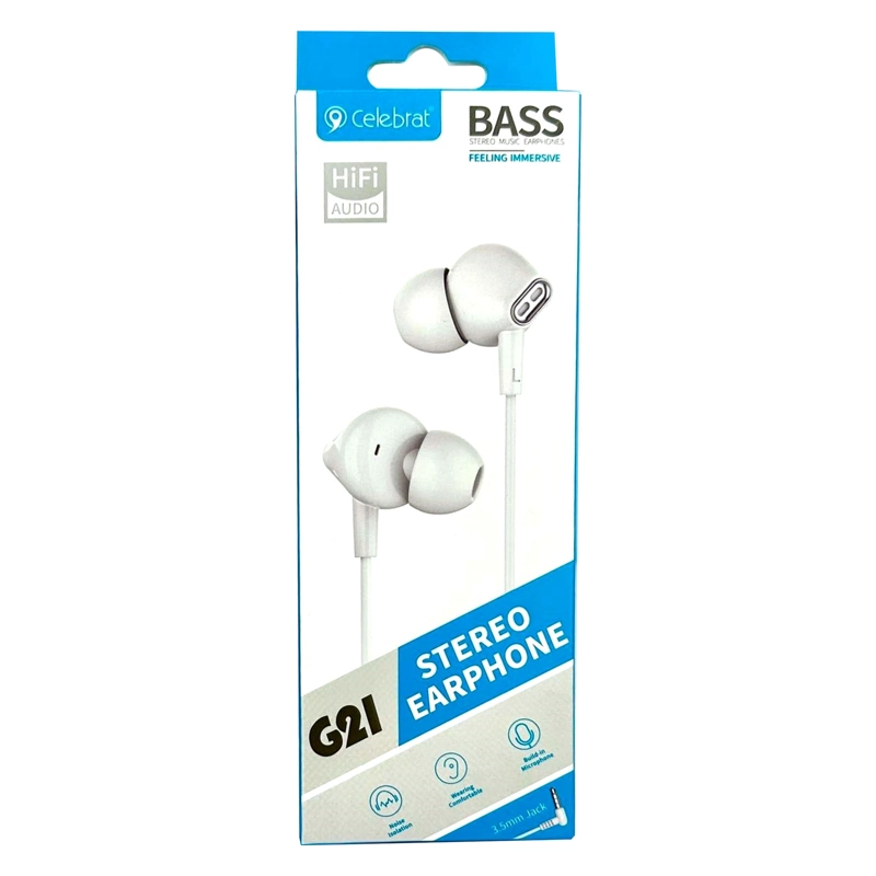 AUDIFONOS MANOS LIBRES CONEXION 3.5MM CELEBRAT G21 BLANCO - 5