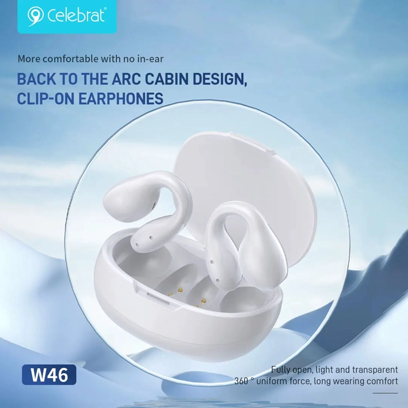 AUDIFONO INALAMBRICO BLUETOOTH CLIP PARA OREJA TWS-W46 BEIGE - 2