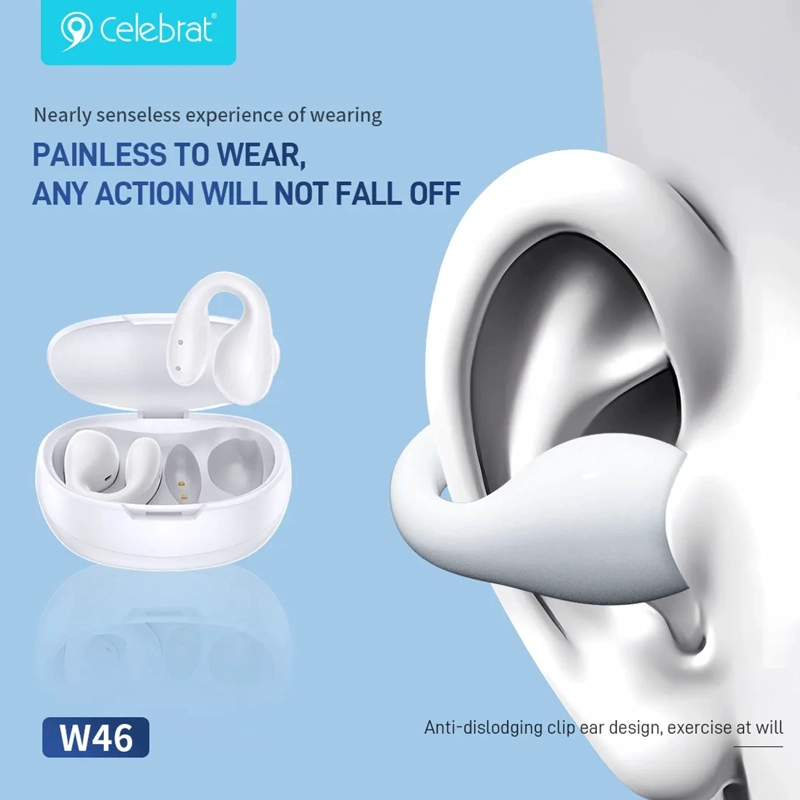 AUDIFONO INALAMBRICO BLUETOOTH CLIP PARA OREJA TWS-W46 BEIGE - 3