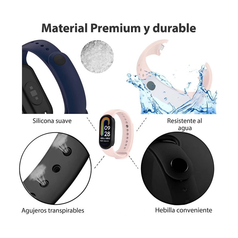 CORREA BANDA SILICONA PARA MI BAND M8 M9 M10 AZUL - 4