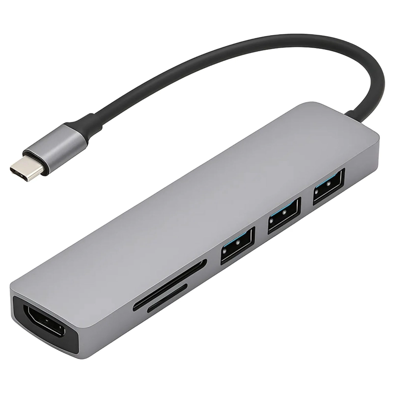 MOTOMO ADAPTADOR USB C 6 EN 1 HDMI+ USB3.0 + TARJETA MEMORIA
