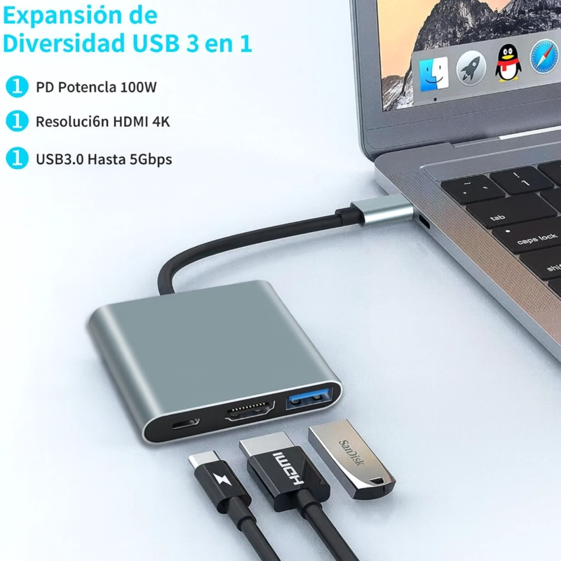 ADAPTADOR USB-C COMPATIBLE CON HDMI / USB TYPE C USB 3.0 4K - 2
