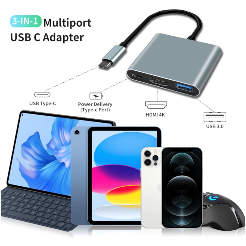 ADAPTADOR USB-C COMPATIBLE CON HDMI / USB TYPE C USB 3.0 4K - 4