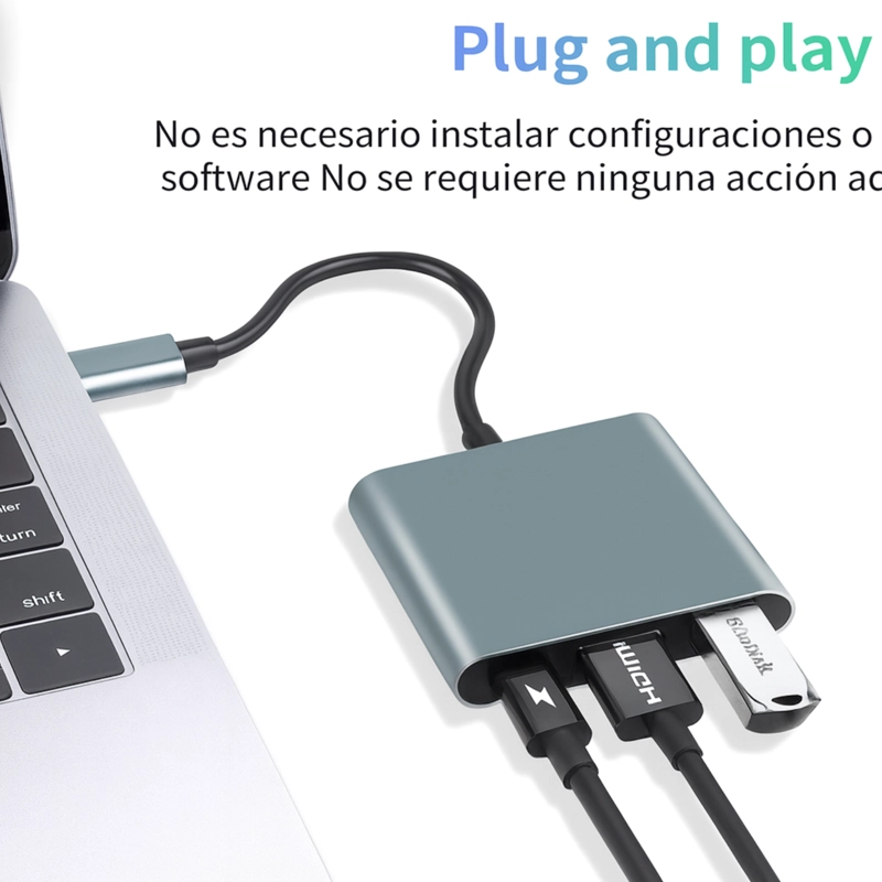 ADAPTADOR USB-C COMPATIBLE CON HDMI / USB TYPE C USB 3.0 4K - 6