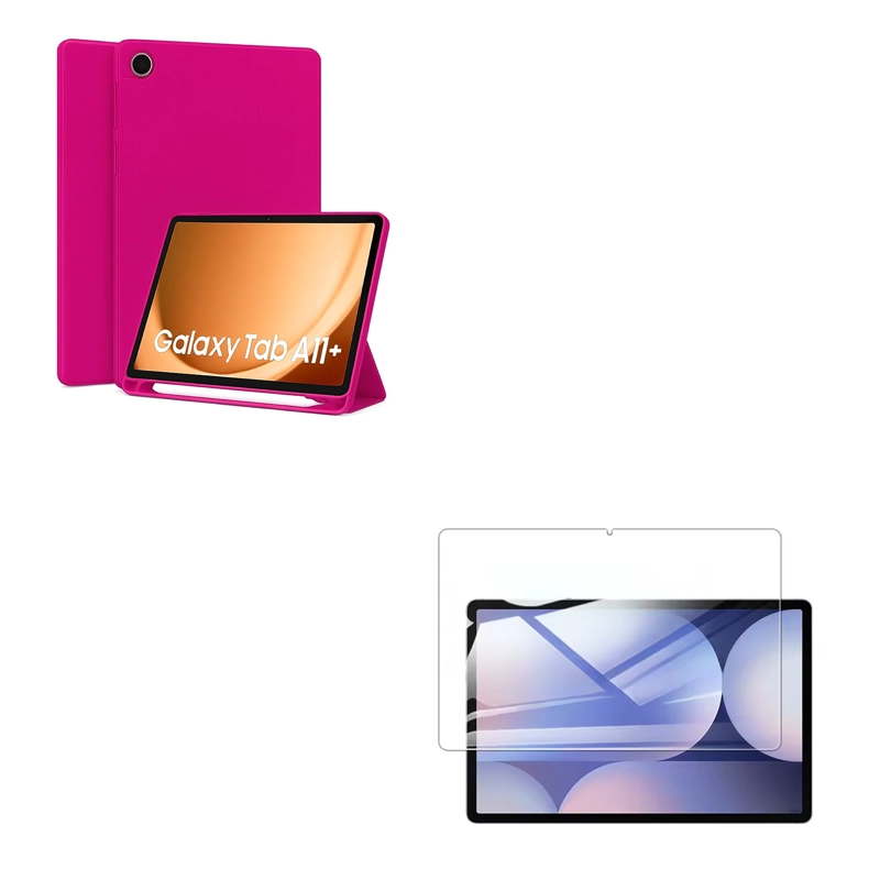 FUNDA SMART COVER PARA TABLET SAMSUNG A11 PLUS CON LAMINA FUCSIA - 1