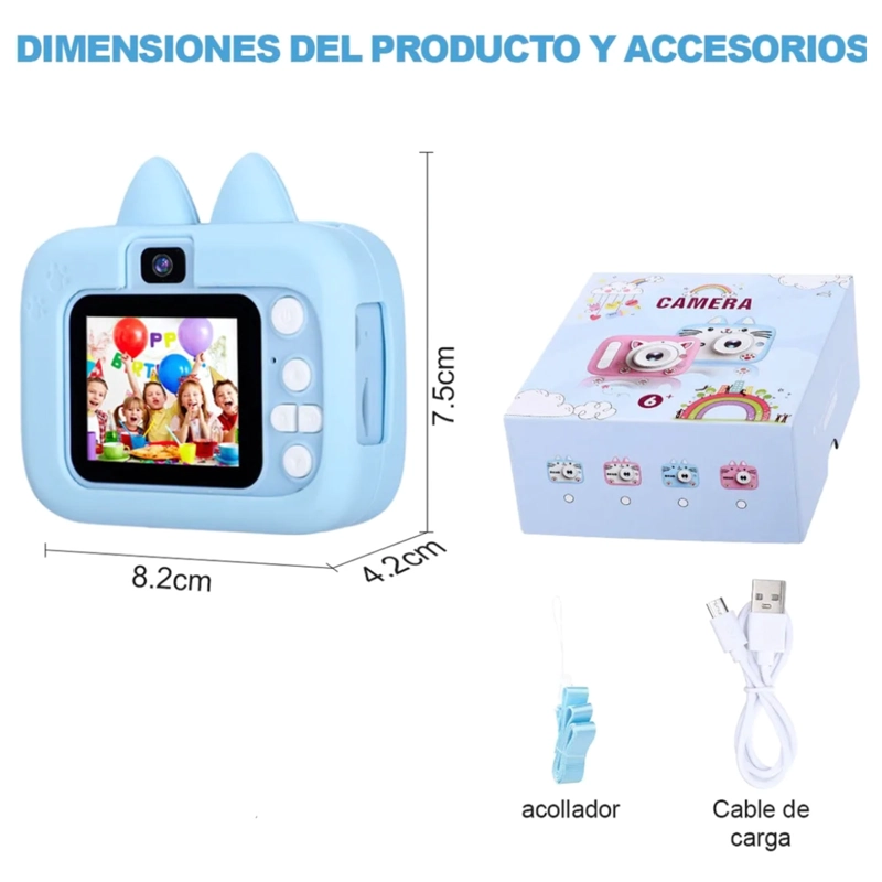 CAMARA DIGITAL PARA NIÑOS ANIMADA FOTO VIDEO 1080P AZUL - 2