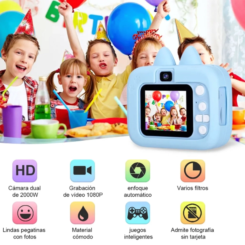 CAMARA DIGITAL PARA NIÑOS ANIMADA FOTO VIDEO 1080P AZUL - 4