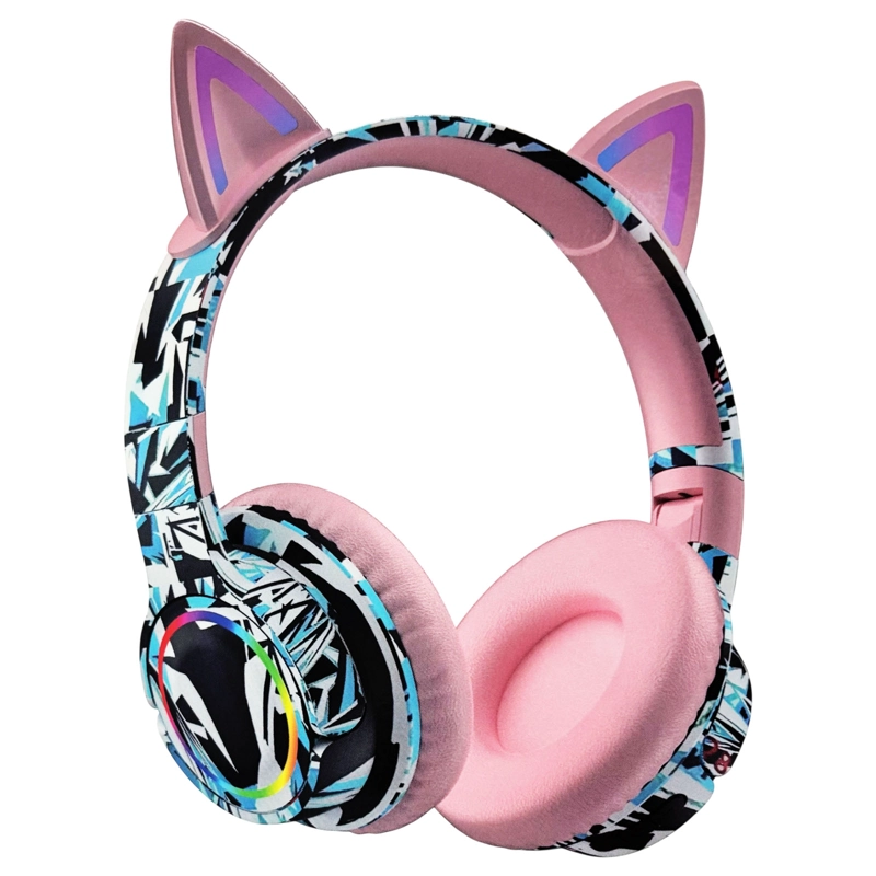 AUDIFONO INALAMBRICO BLUETOOTH OREJA DE GATO LUCES RGB AZUL - 1