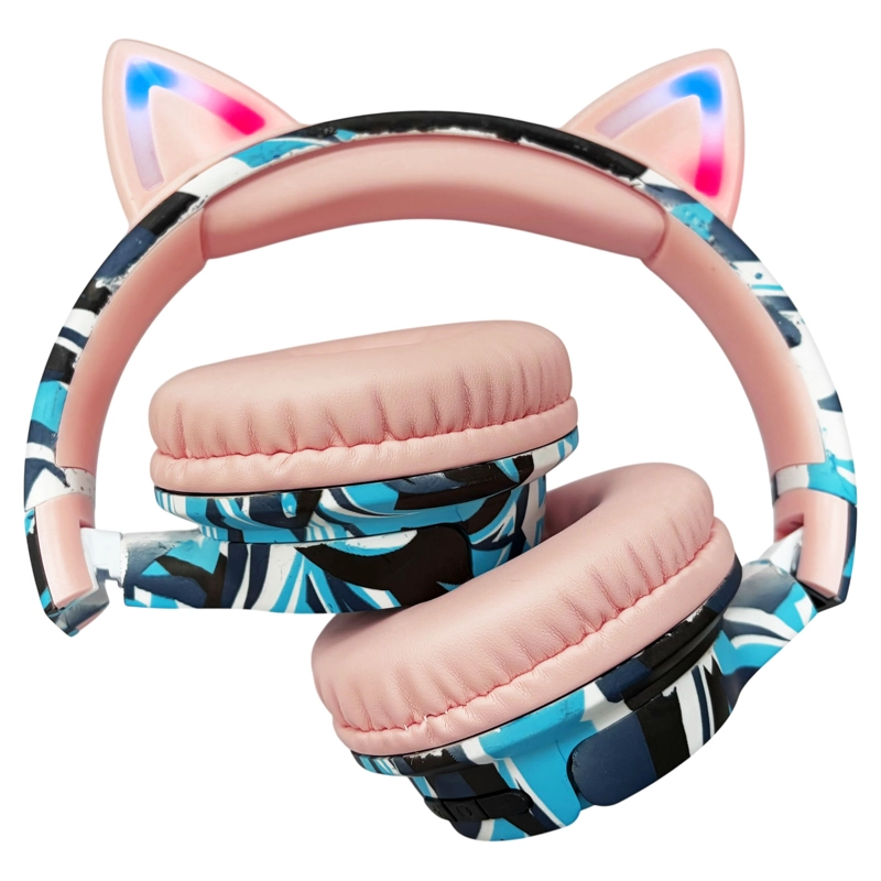 AUDIFONO INALAMBRICO BLUETOOTH OREJA DE GATO LUCES RGB AZUL - 2