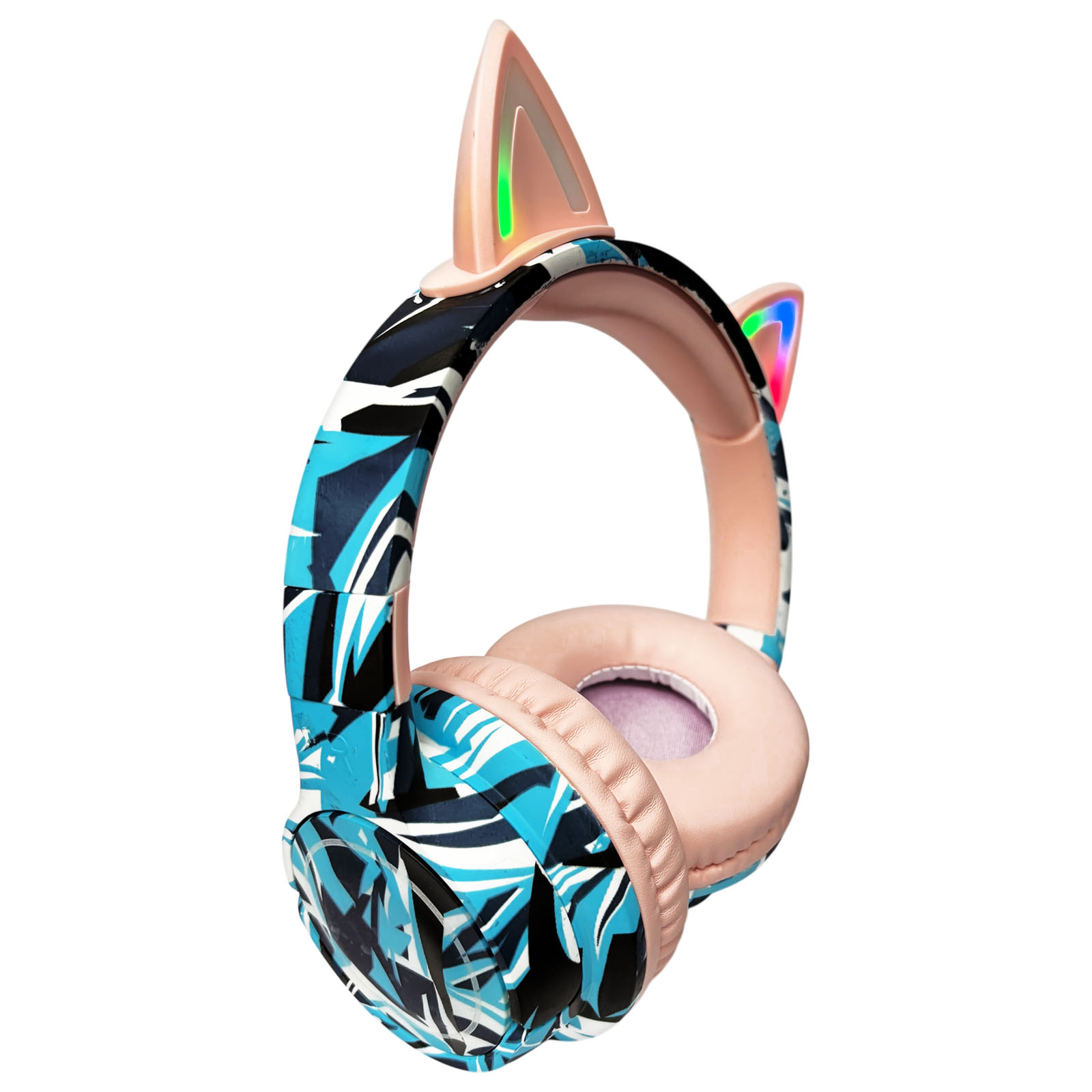 AUDIFONO INALAMBRICO BLUETOOTH OREJA DE GATO LUCES RGB AZUL - 3