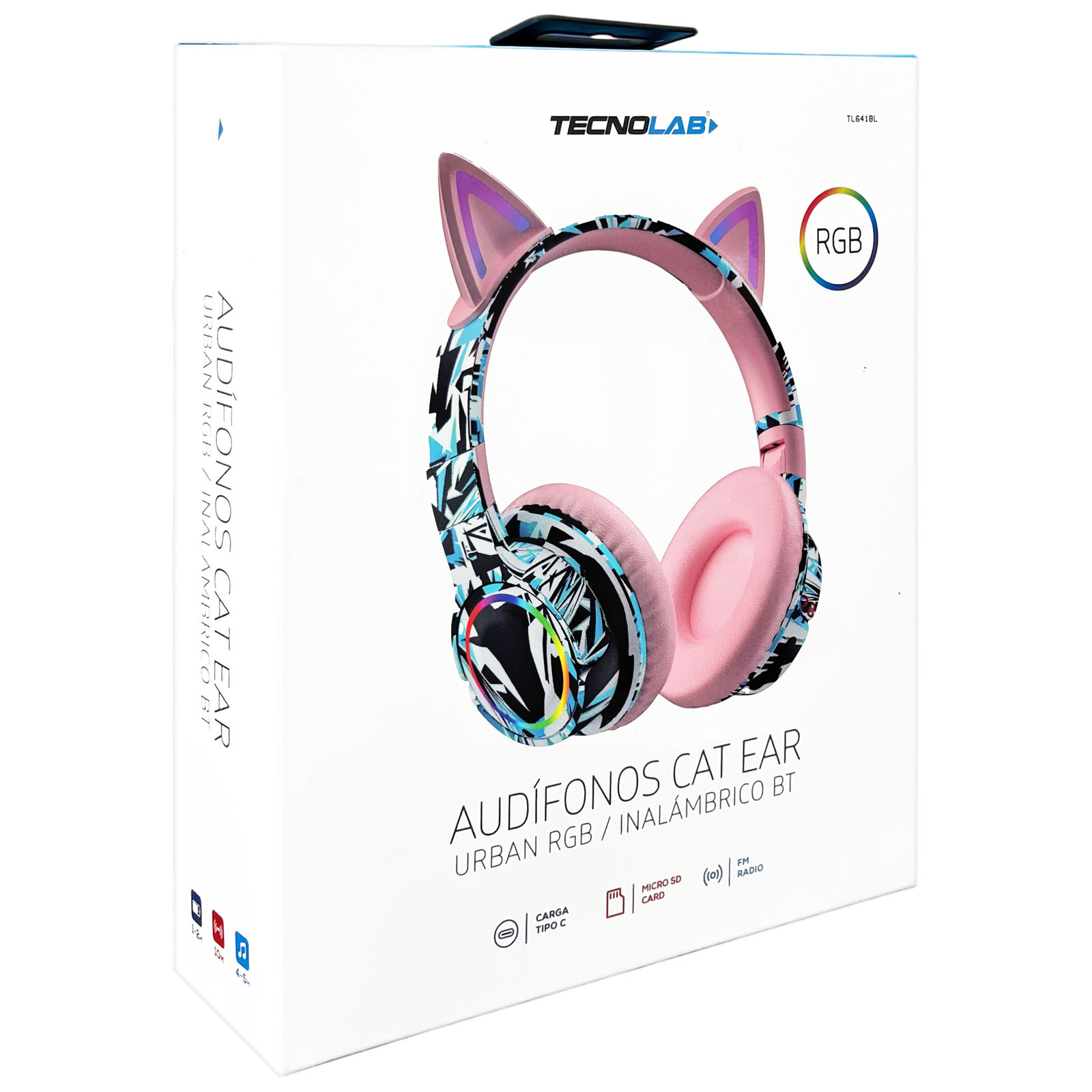 AUDIFONO INALAMBRICO BLUETOOTH OREJA DE GATO LUCES RGB AZUL - 4