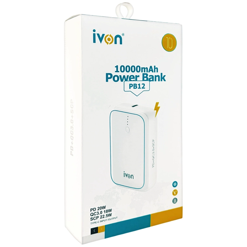 BATERIA EXTERNA POWER BANK CARGA RAPIDA 10000MAH PB12 BLANCO - 4
