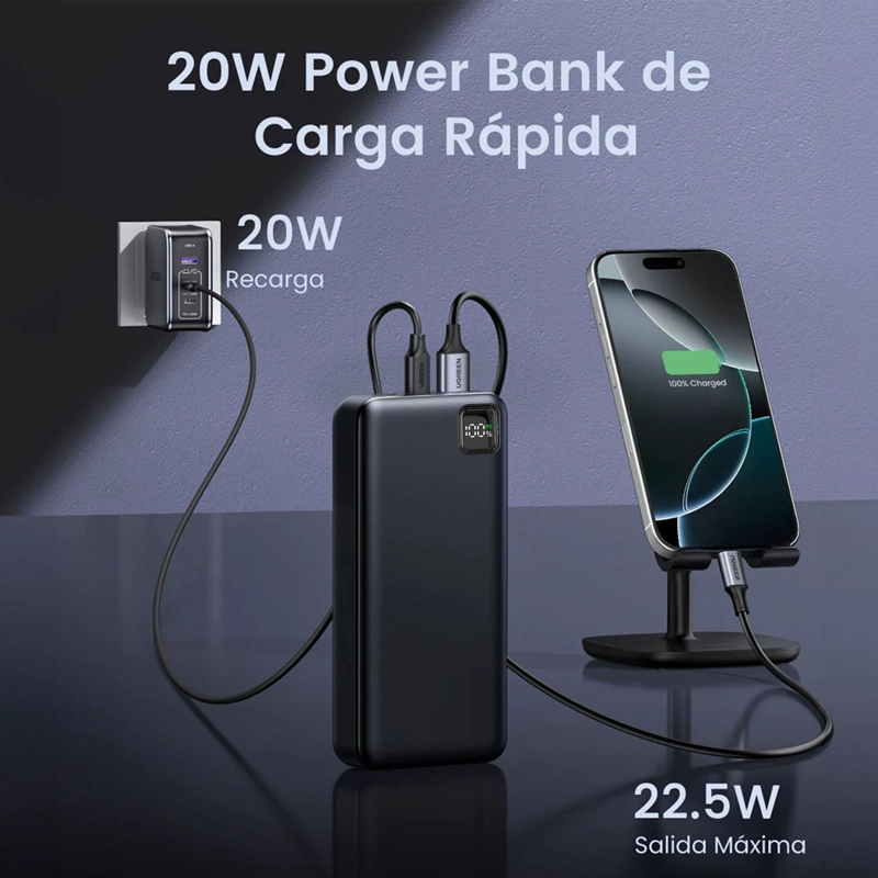BATERIA EXTERNA POWER BANK 10000MA 22.5W MOTOMO MO-22L NEGRO - 3