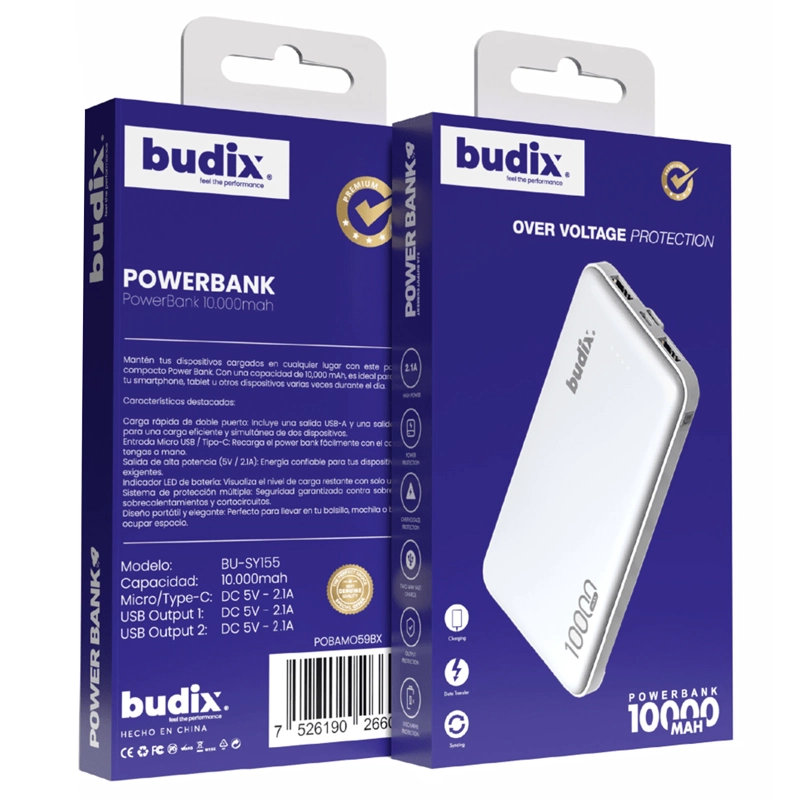 BATERIA EXTERNA POWER BANK 10000MAH BUDIX BU-SY155 BLANCO - 4