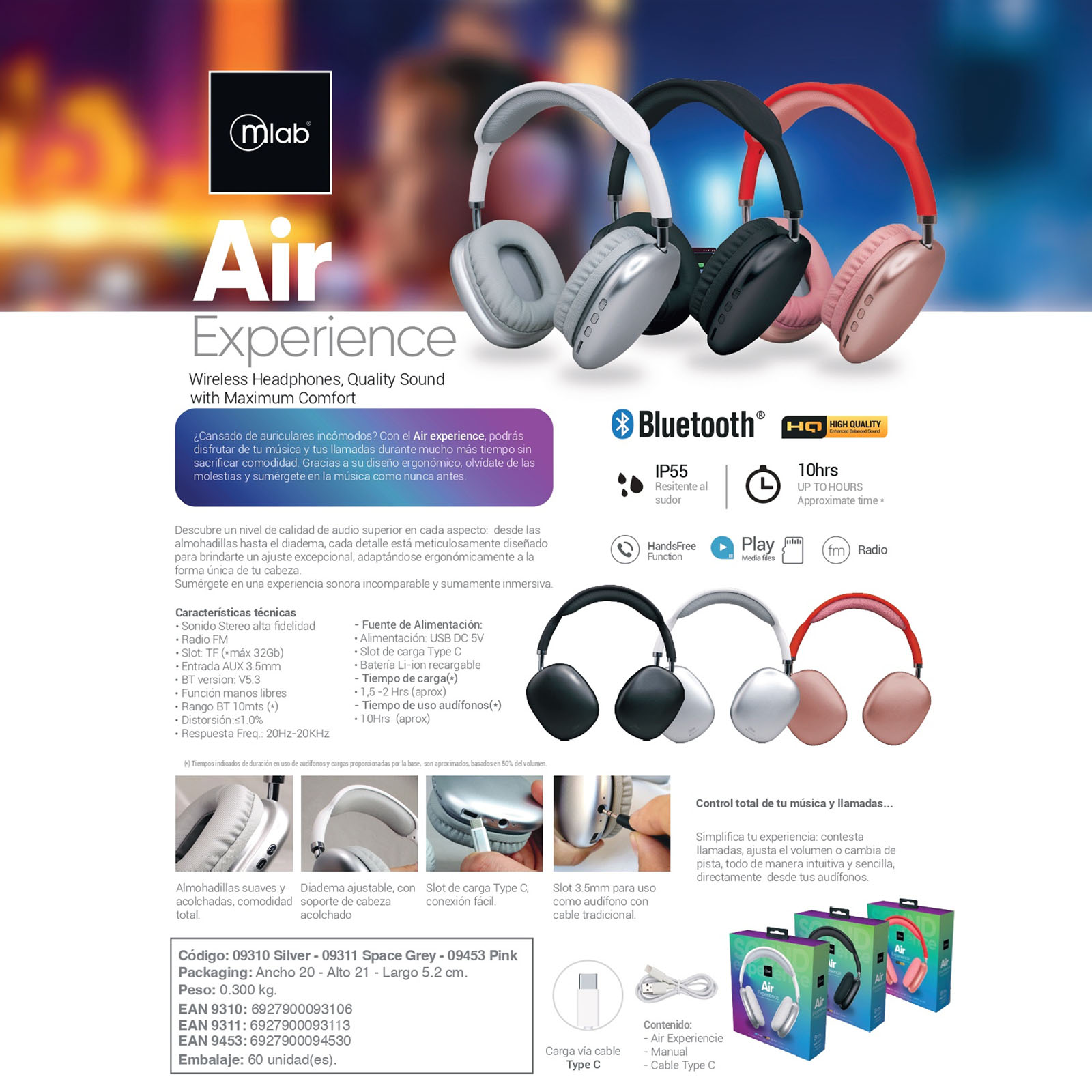 AUDIFONOS INALAMBRICO BLUETOOTH MLAB AIR EXPERIENCE ROSA - 3